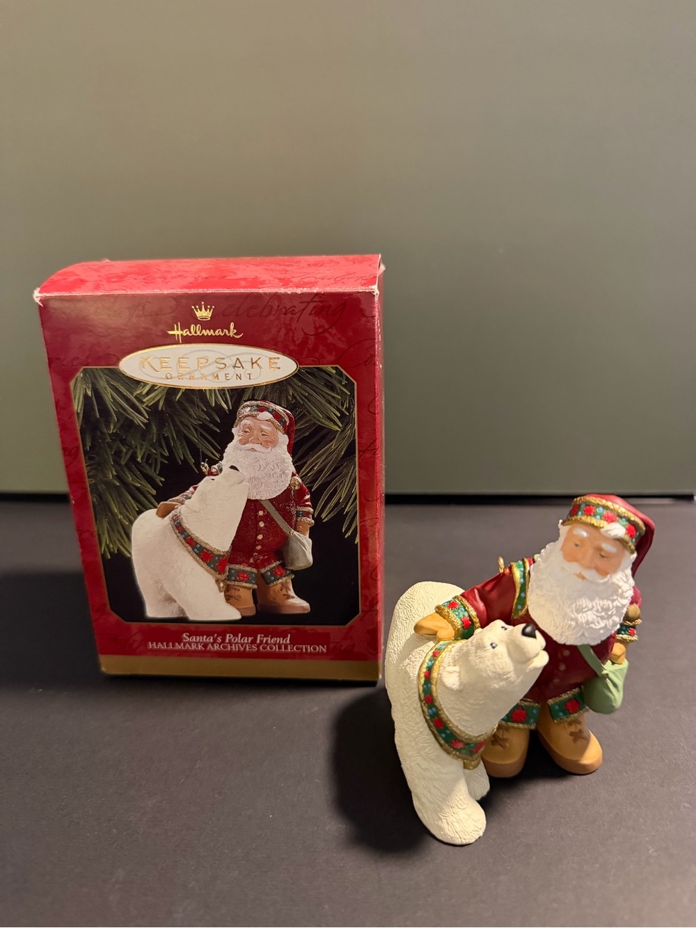 Hallmark Keepsake Santa with Polar Bear Ornament - Red, White & Green